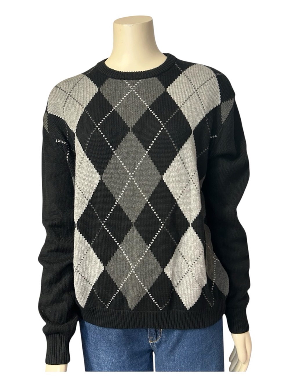 NWT NEW Brandy Melville John Galt black gray argyle sweater one size.